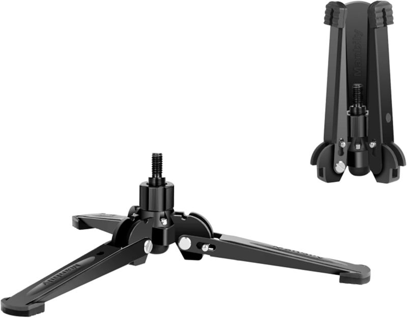 Manbily Mini Tripod Base for Monopods, 3/8" Screw Desktop Stand with Three Feet, Monopod Support, Travel for Ball Head Tripod/Fluid Head DSLR Camera Camcorder, Tilt 20° & Rotate 360° (Black) - Image 1